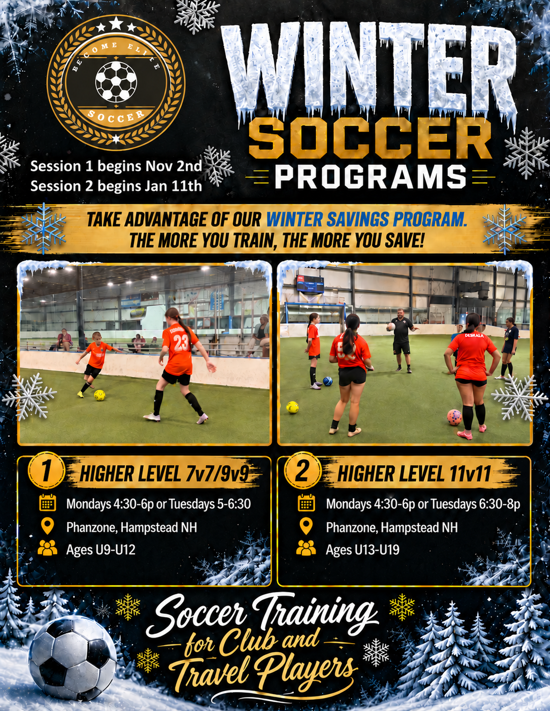 Become Elite Soccer Higher Level Soccer Clinic Flyer