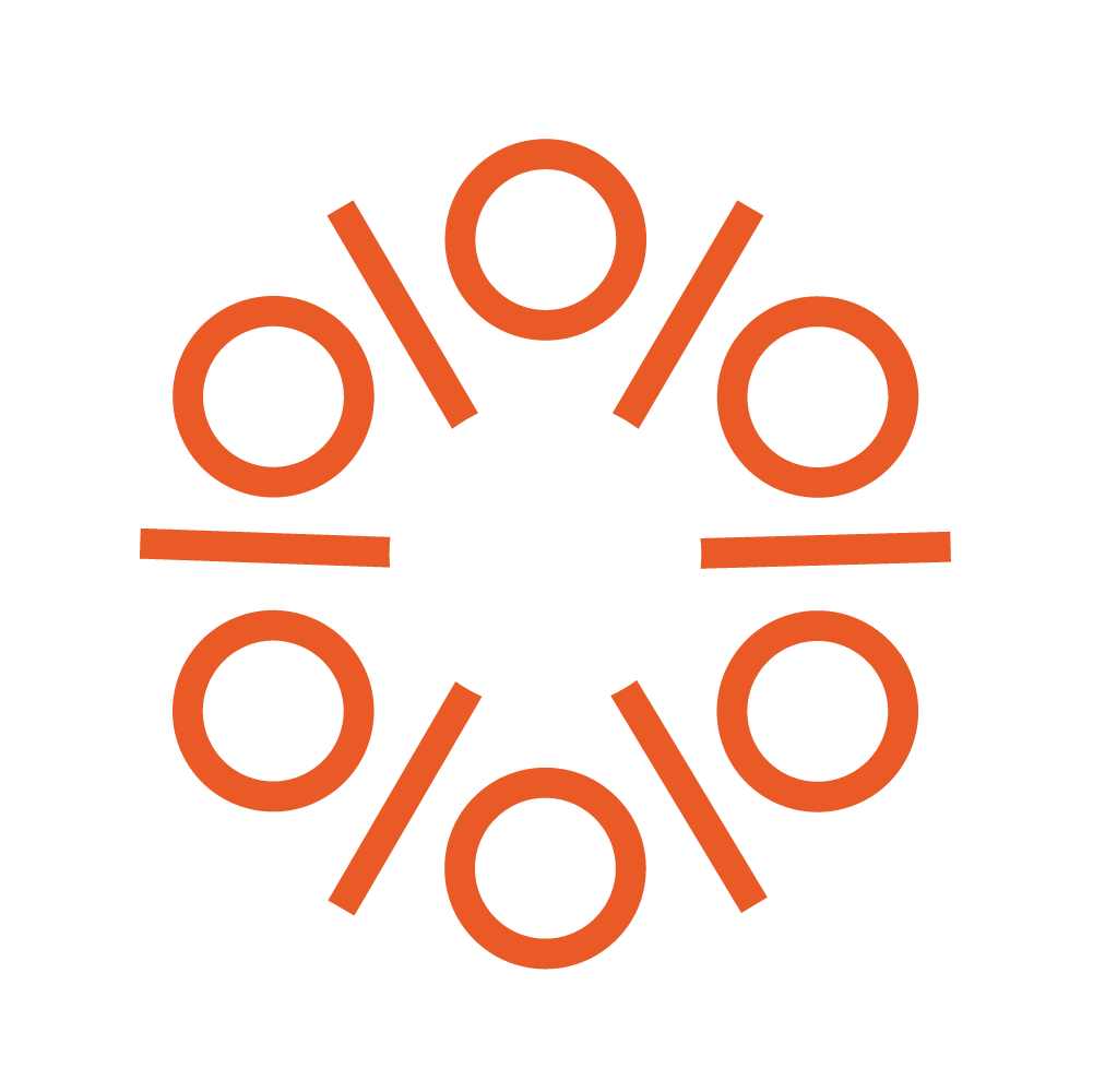 Symbole de pourcentage répété en cercle de couleur orange sur fond noir.