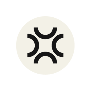 Black and white logo with stylized circles and semicircles surrounding a white circle in the center.