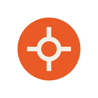 Logo of a target or aiming point in white on an orange background.