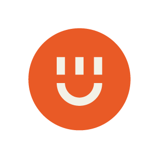 White smiley face in an orange circle.