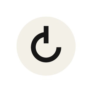 White logo on black background with a circle and a loop symbol