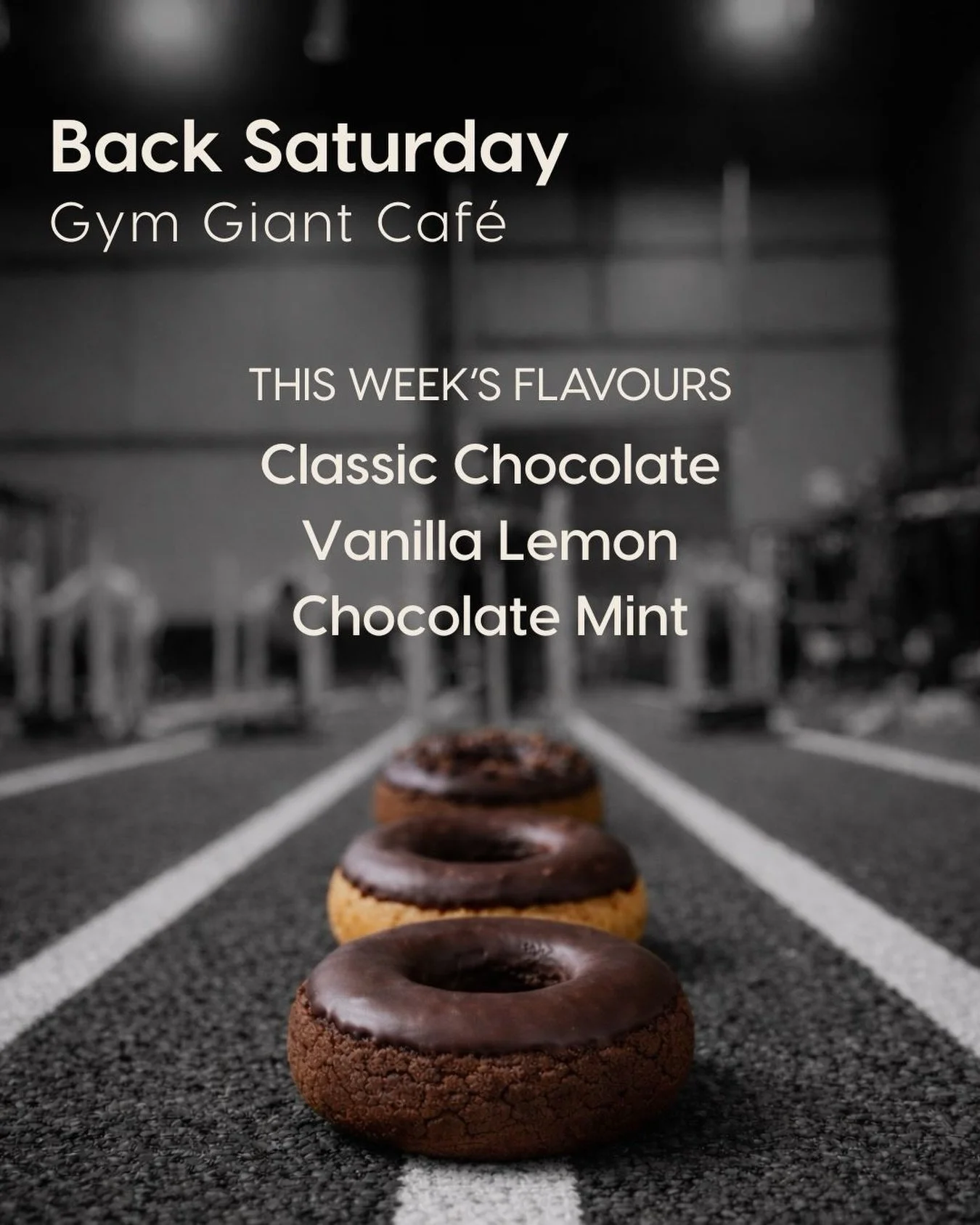 Our donuts are back this Saturday at Gym Giant Caf&eacute;.

Whether it&rsquo;s pre-workout, post-workout, or somewhere in between. 

For when you don&rsquo;t need much&hellip; just something good.

This week&rsquo;s flavours: 
&bull; Classic Chocola
