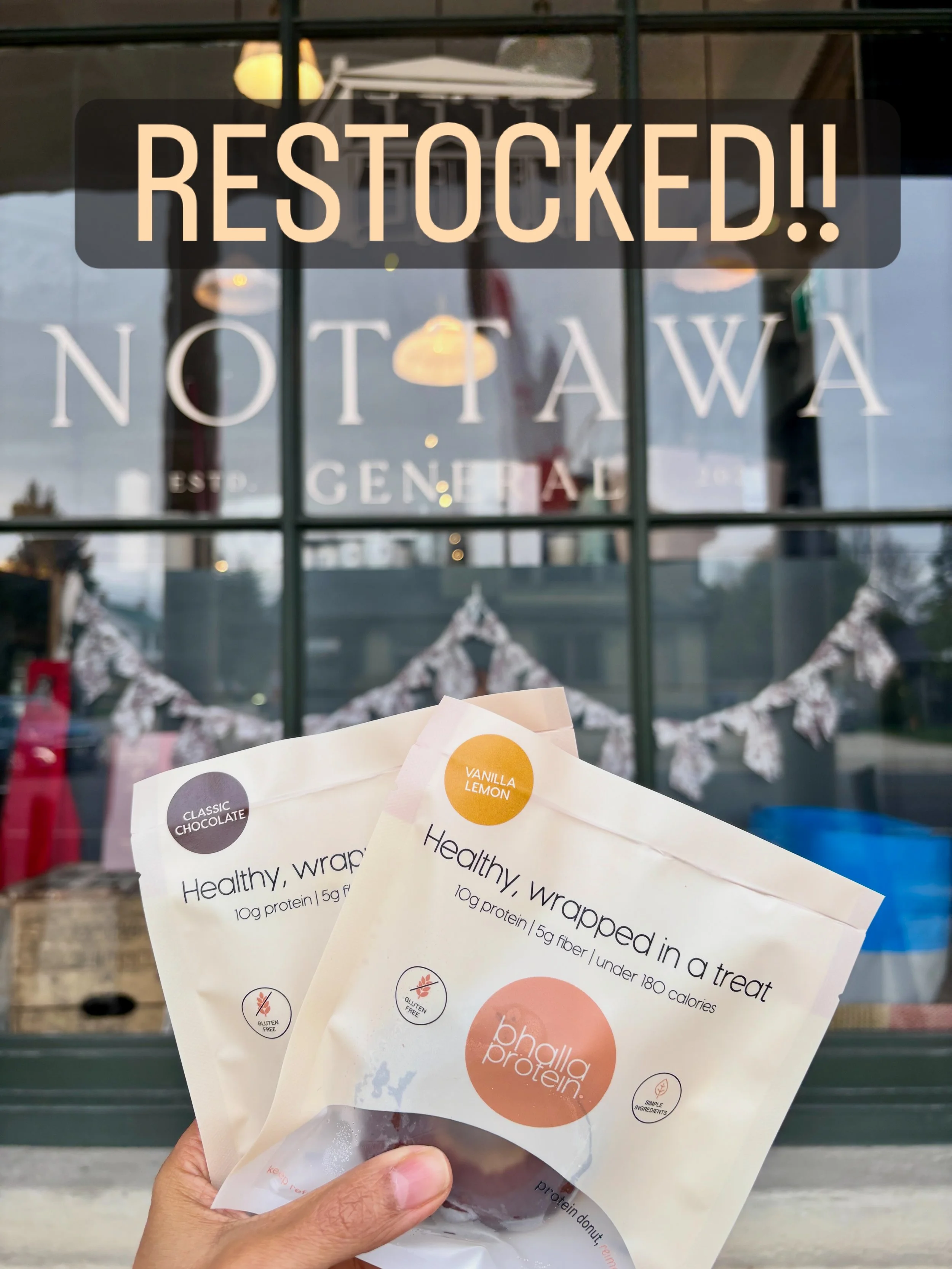 Restocked in time for the weekend! Grab one next time you&rsquo;re in!

#bhallaprotein #proteindonuts #healthysnacks #nottawageneral