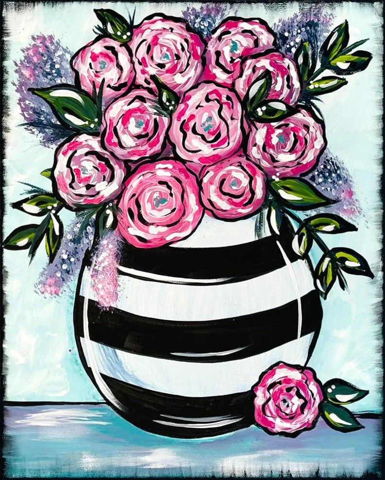 Painting of flowers in a vase. 