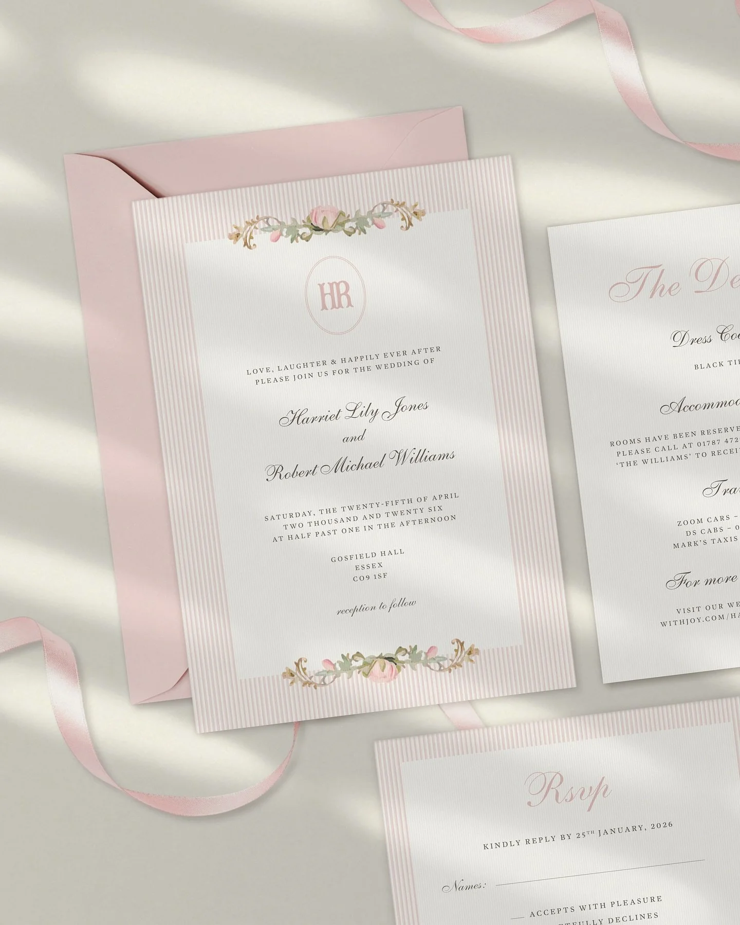 A little sneak peek of my new collection of wedding stationery - Meet Audrey 🌸 

1 of 6 new designs launching on my website next month, with soft blush stripes &amp; delicate roses for all the romantic feelings. 😌🎀