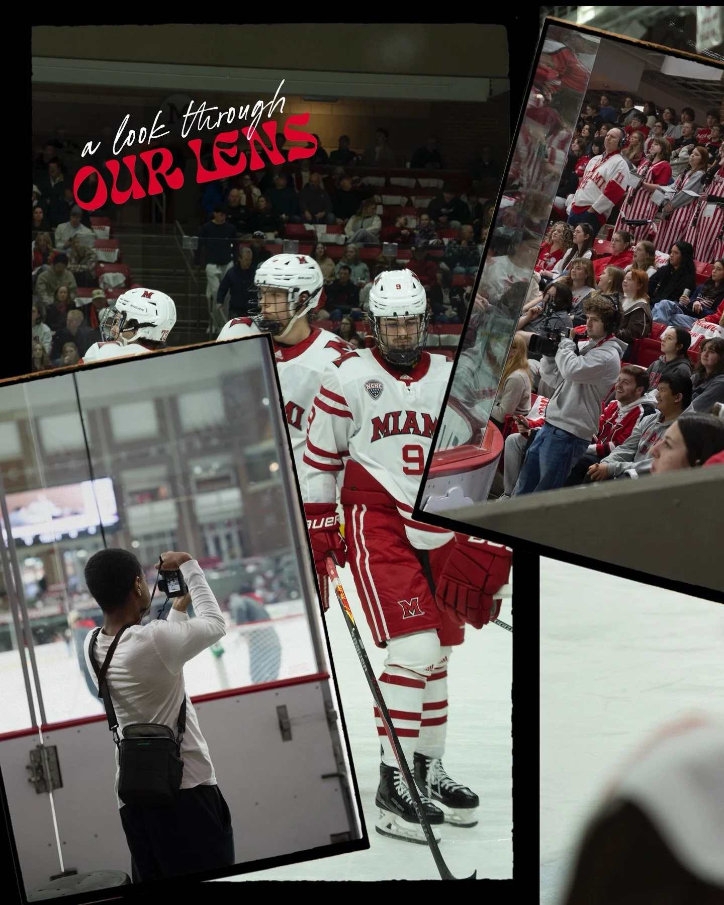 Take a look through our lens 📸

We caught several students capturing the @miamioh_hockey game this weekend, from operating the in-house cameras to creating social media content, students have a hand in how game day goes down.