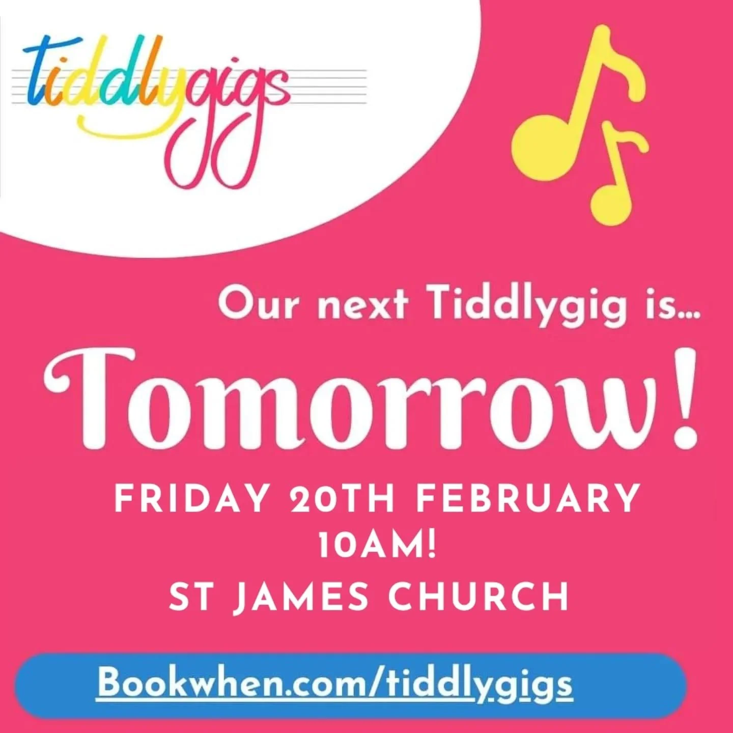 Super excited for our first Tiddlygig of 2026... tomorrow! Join us and the fabulous Duo Tutti on Flute and Piano for their 'Play the rainbow!' Concert. 

As always our suggested donation is just &pound;5 a family...that includes refreshments too! We 