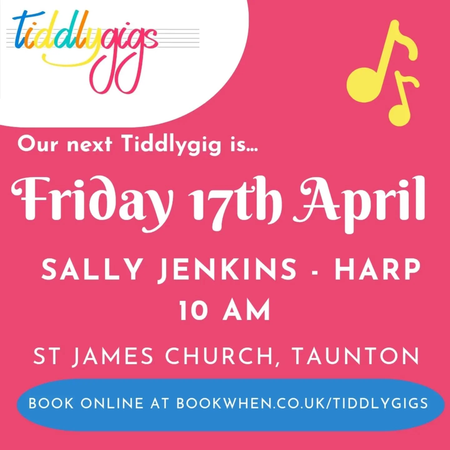 Join us for our next Tiddlygigs concert with Sally Jenkins and her harp &mdash; a gentle, animal-themed programme inspired by The Butterfly Ball, perfect for little ones.

&bull; Friday 17th April
&bull; 10am
&bull; St James Church, Taunton
&bull; Ti