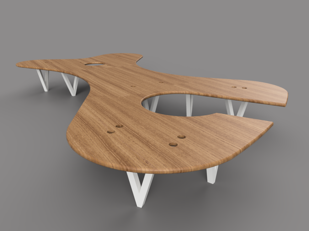 3D render of a bespoke collaborative desk designed by Foundry Studio