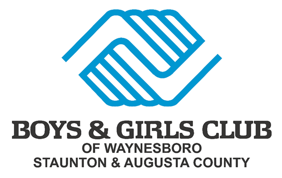 Logo of the Boys & Girls Club of Waynesboro, Staunton, and Augusta County, featuring two stylized hands interlocked in blue above the name of the organization.