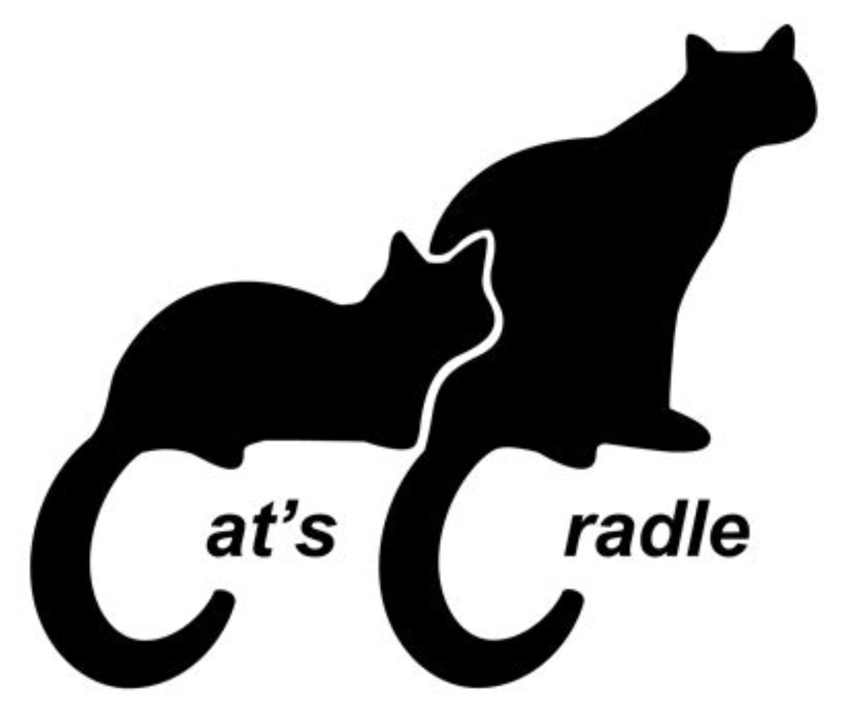 Silhouettes of a cat and a dog with the words ''cat’s'' and ''craddle'' forming their tails.