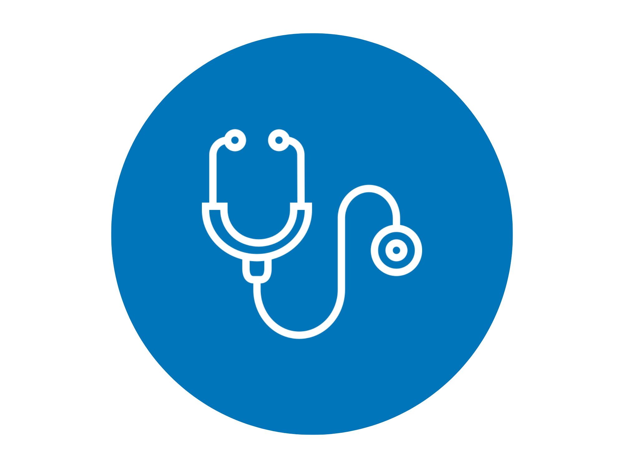 Blue circular icon with a white outline of a stethoscope.
