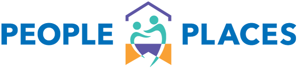 Logo with the words 'PEOPLE' and 'PLACES' separated by a stylized house with a smiling face.
