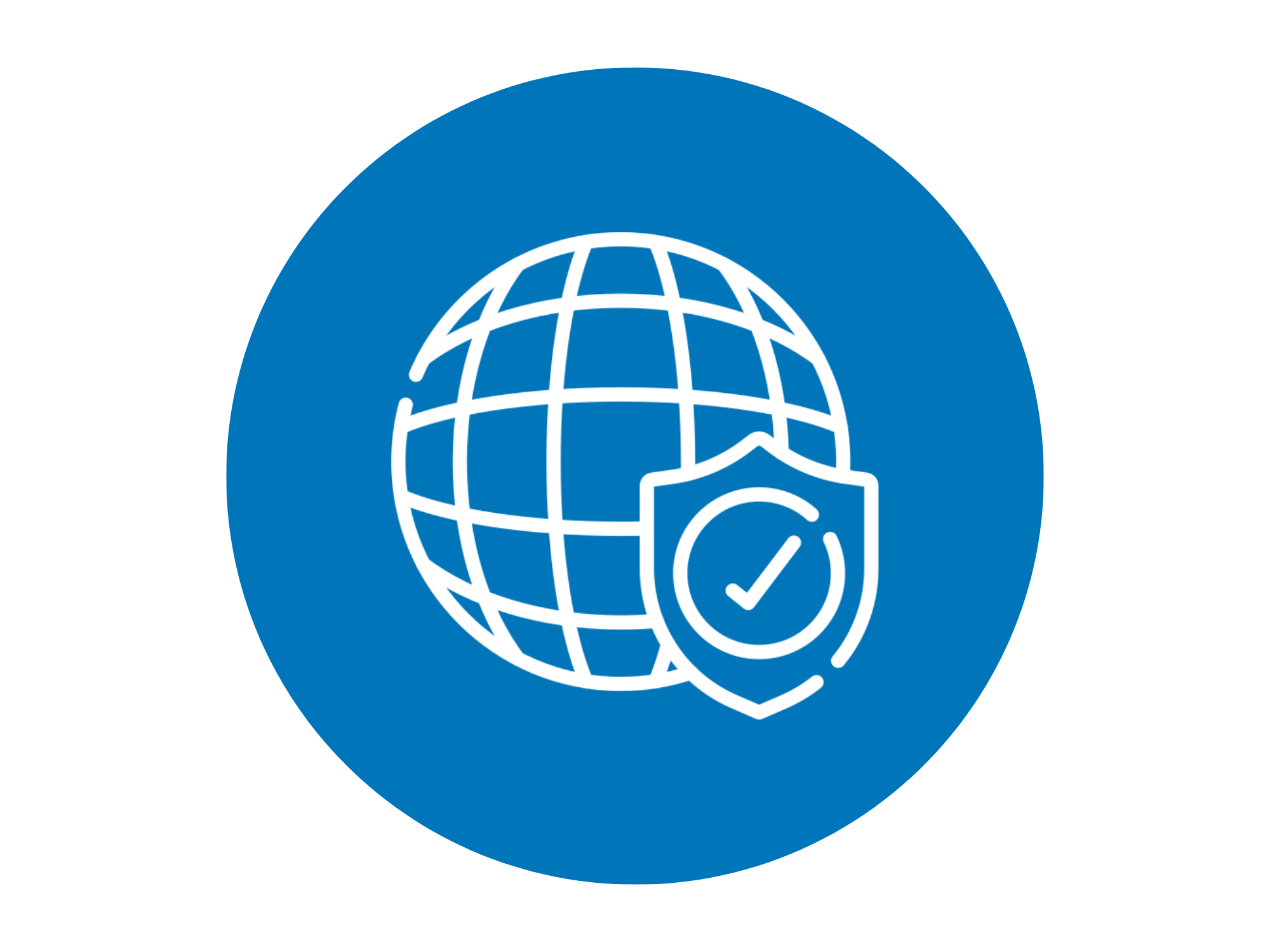 Icon of a globe in white outline inside a blue circular background.