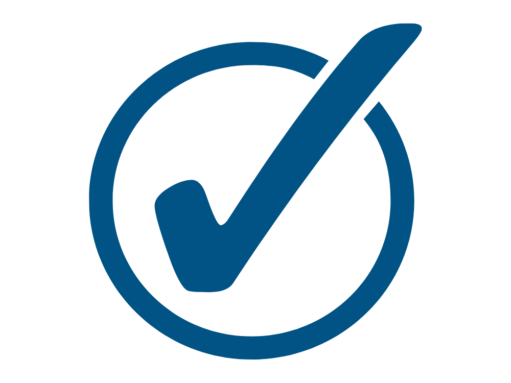 Blue check mark inside a circle, indicating approval or confirmation