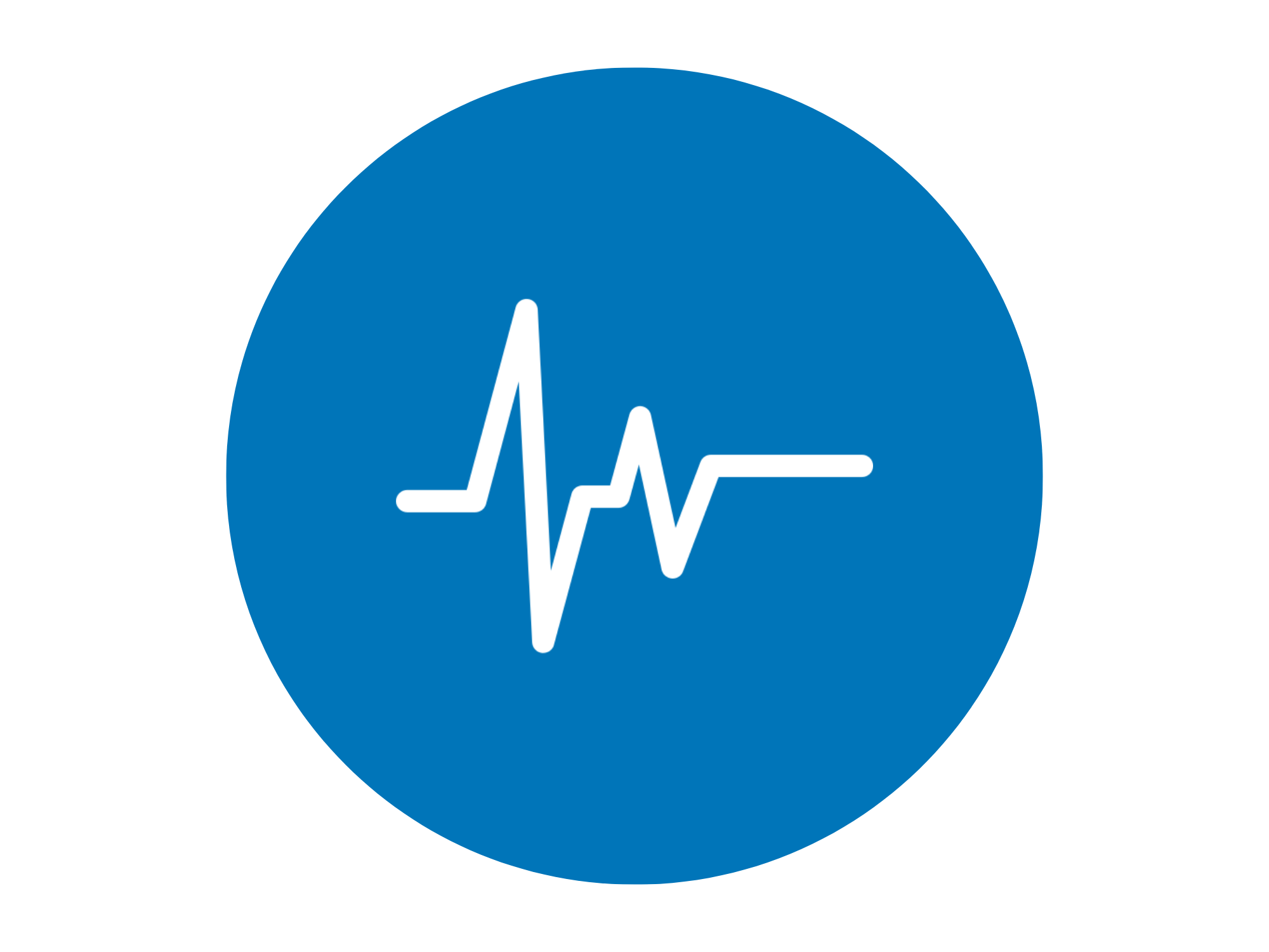 Blue circular icon with white medical pulse line inside.