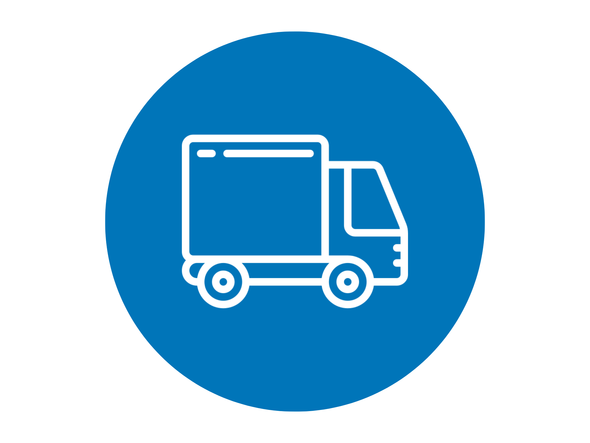 Icon of a delivery truck in white outline inside a blue circular background.
