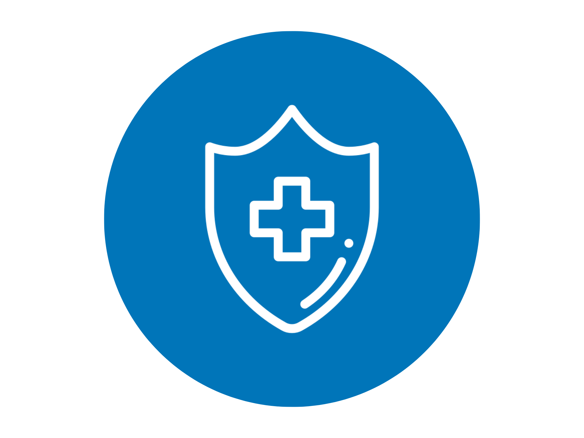 Blue circle icon featuring a white shield with a medical cross in the center.