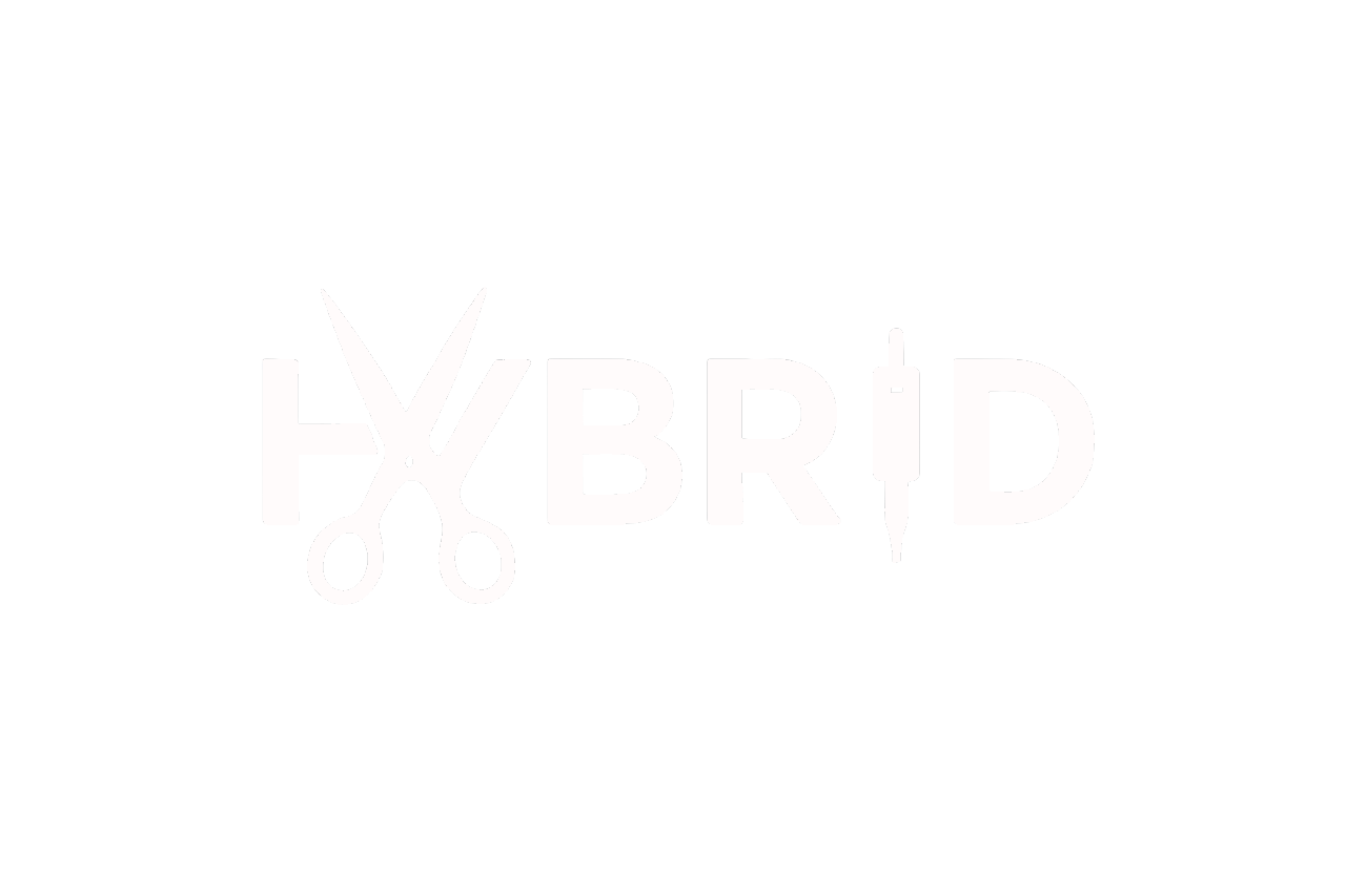 Text that reads 'HAIRBRED' with scissors and hairdressing tools forming the letters, on a black background.