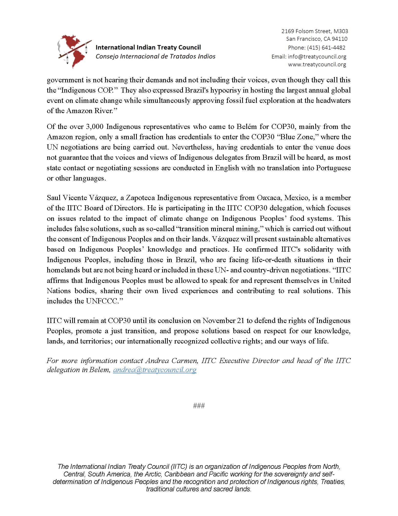 PRESS RELEASE Brazilian Indigenous Protesters Break Through UN Security to Storm COP30 in Beleìm FINAL_Page_2.jpg