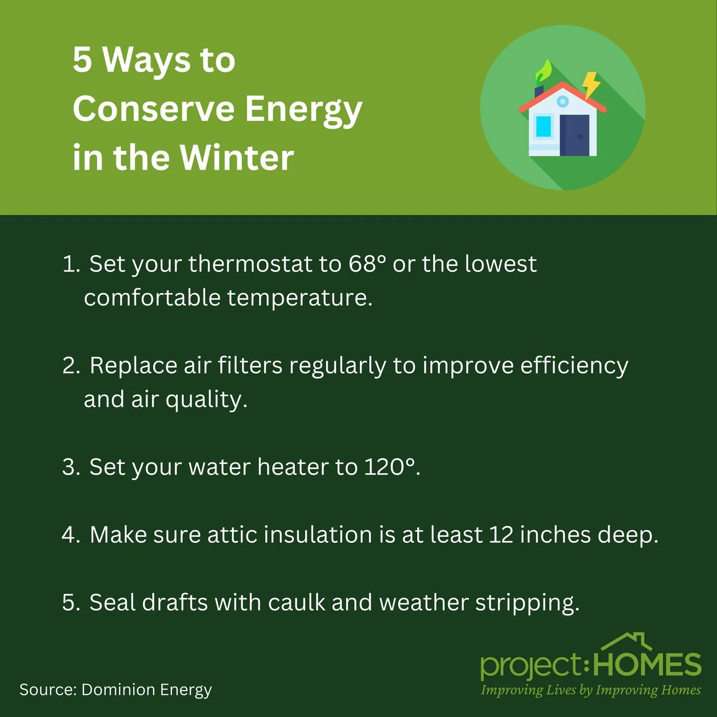 As a proud partner of Dominion Energy, we&rsquo;re sharing helpful tips to keep your home warm and energy-efficient this winter ❄️⁠
⁠
✔️ Set your thermostat to 68&deg; or the lowest comfortable temperature⁠
✔️ Replace air filters regularly to improve