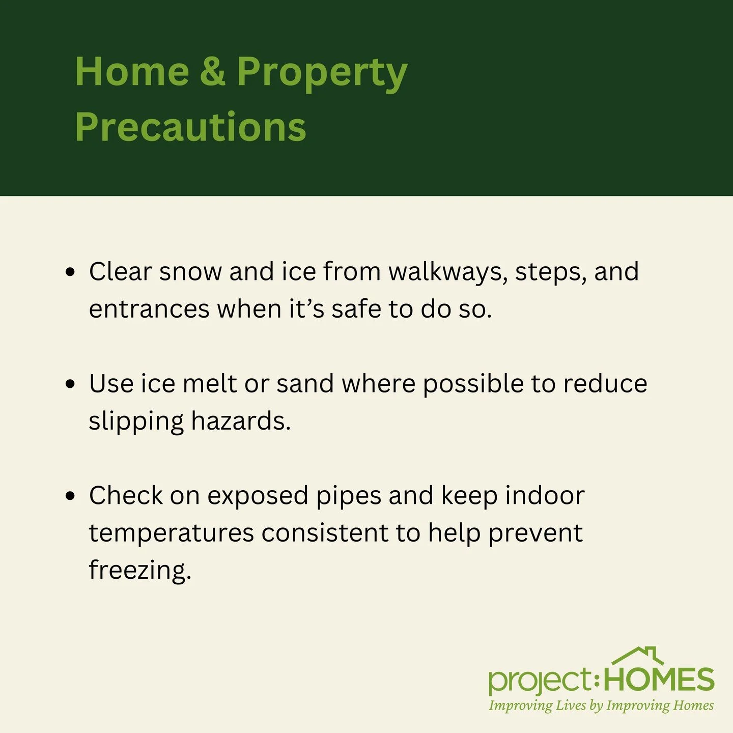 At project:HOMES, our affordable housing and energy conservation work is rooted in helping people stay safe and secure in their homes.⁠
⁠
 With more snow expected and temperatures remaining below freezing, now&rsquo;s a good time to take a few precau