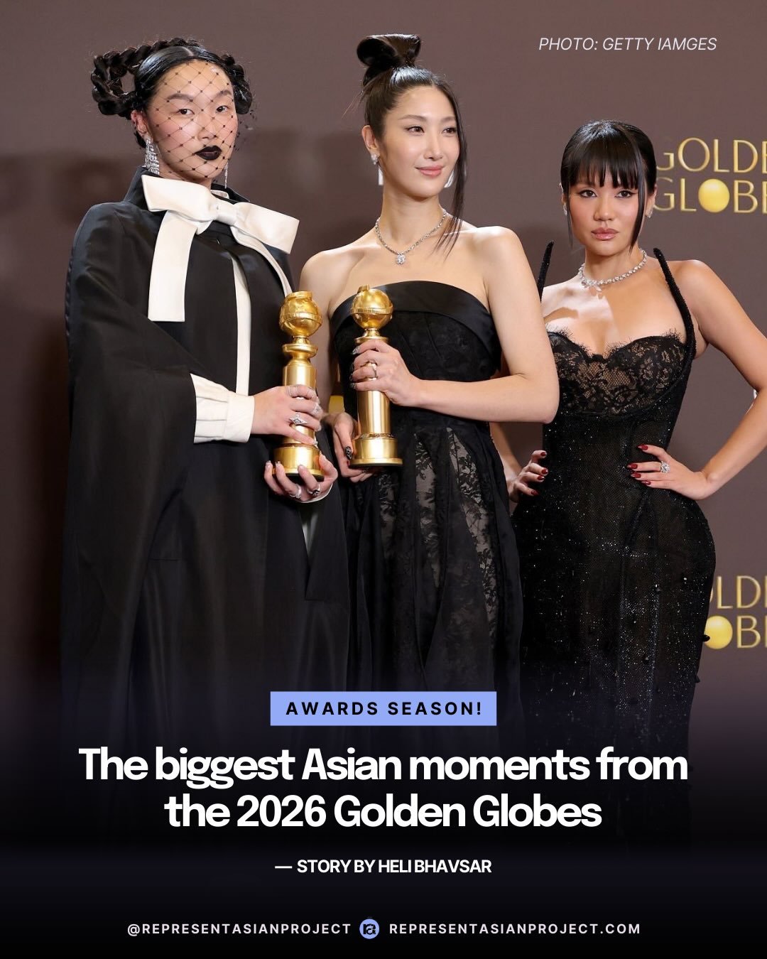 a history-making night at the Golden Globes!! From @kpopdemonhuntersnetflix wins to Hudson Williams mania, here are the top Asian moments from last night&rsquo;s show. 

✍🏽: Heli Bhavsar