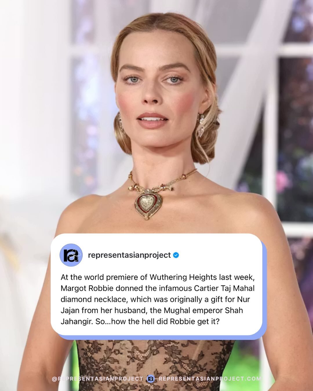 Last week, Margot Robbie made headlines for wearing &ldquo;Elizabeth Taylor&rsquo;s necklace&rdquo; at the premiere of Wuthering Heights. But what is the real history behind it? Swipe through to learn more. 

✍🏽: Sadaf Ahsan (@canadawhore)