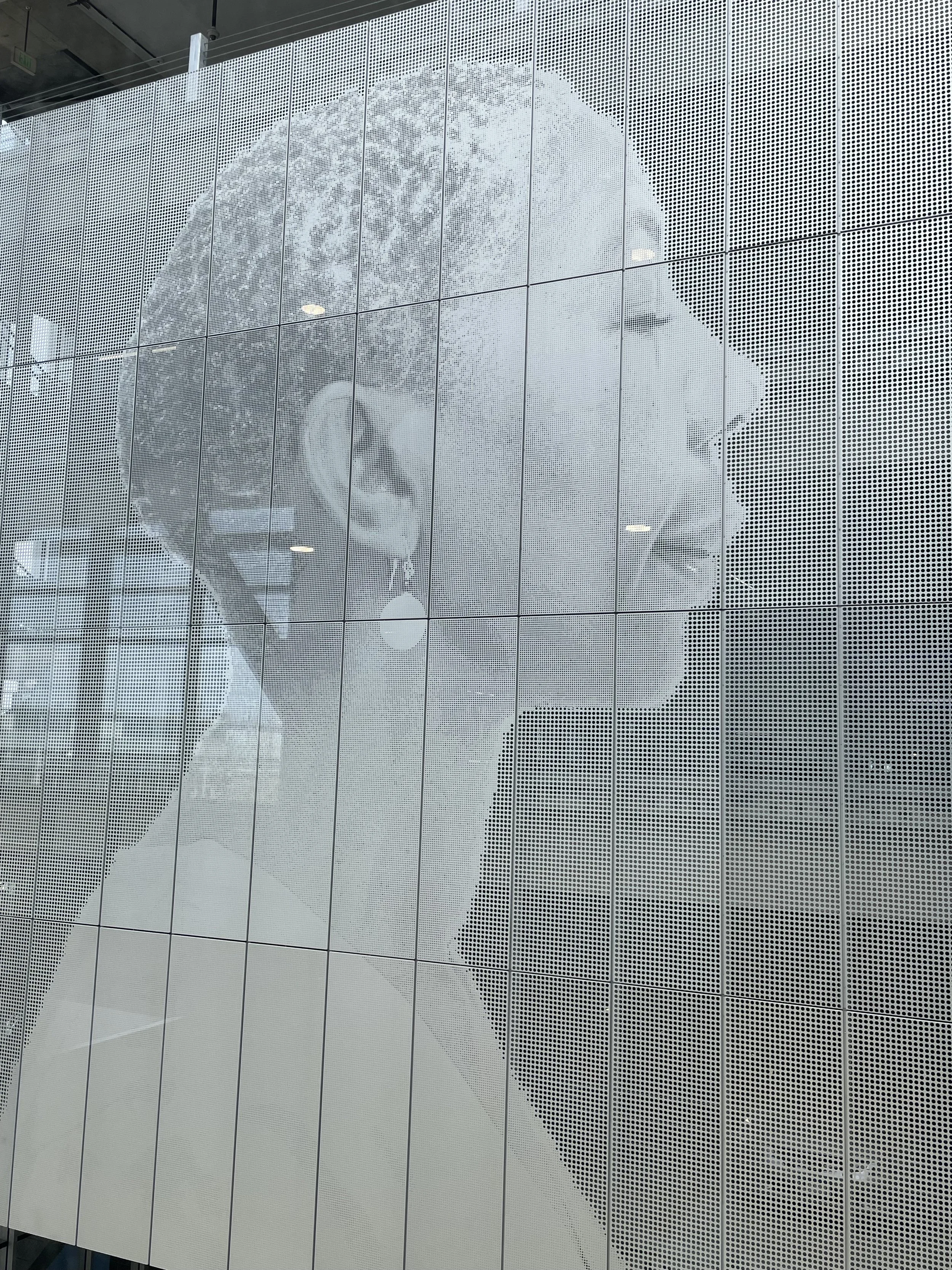 Part of the Interrupted Landscapes of the Incomer Art Piece. Wire and Metal photo of a Side profile of a women with short hair closing her eyes