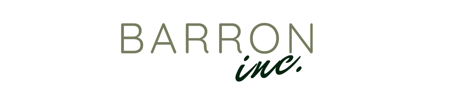 Logo for Barron Inc. with the company name in green and black text on a transparent background.
