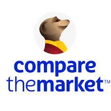 Compare the Market logo featuring a brown dog with a red and yellow collar