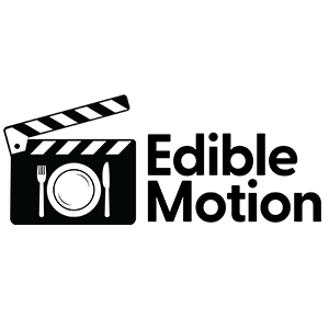 Logo with a film clapperboard, a fork, and a plate, along with the text 'Edible Motion'.