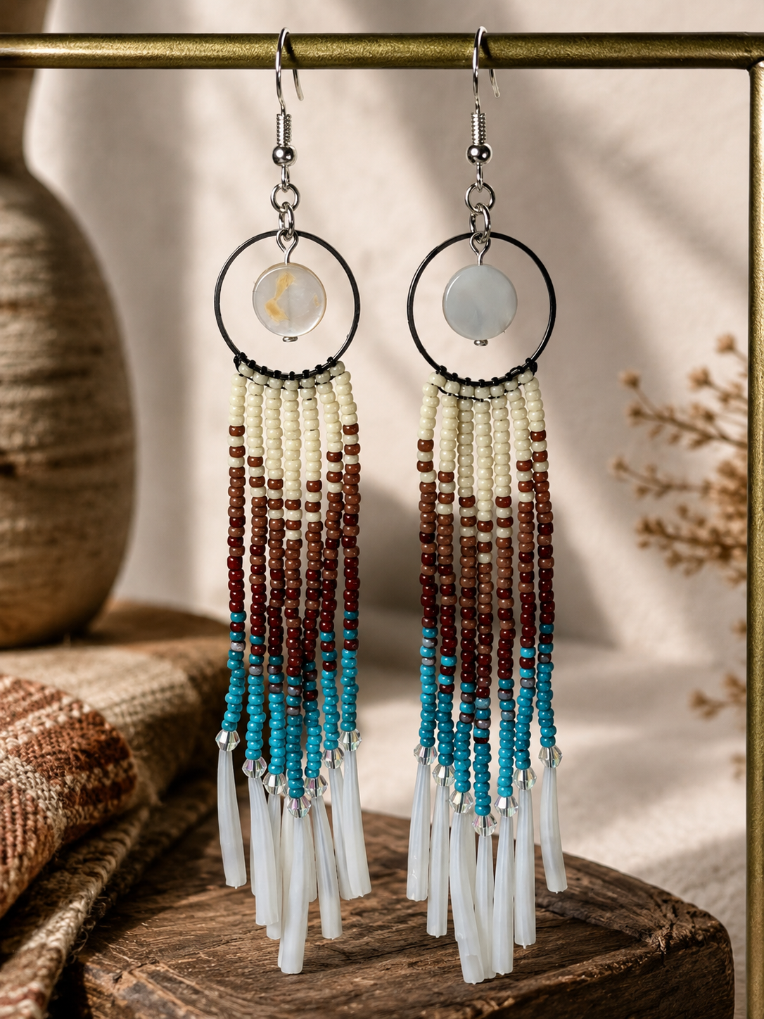 Desert Grounded Beaded Fringe Earrings