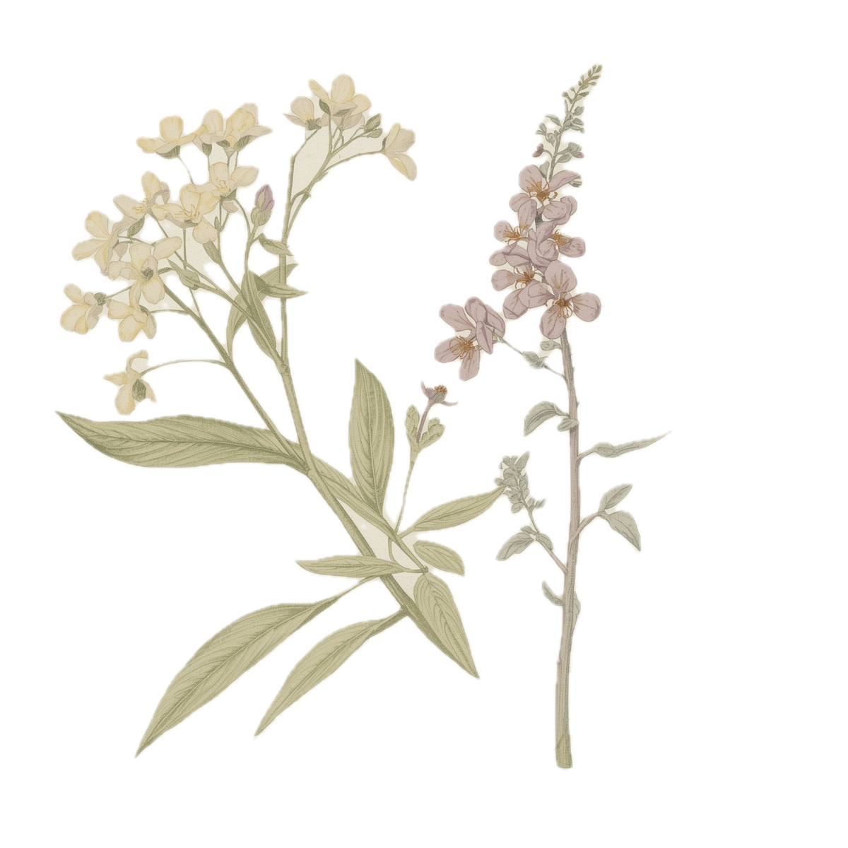 Diagram of a plant with labeled parts including flowers, leaves, and stem.