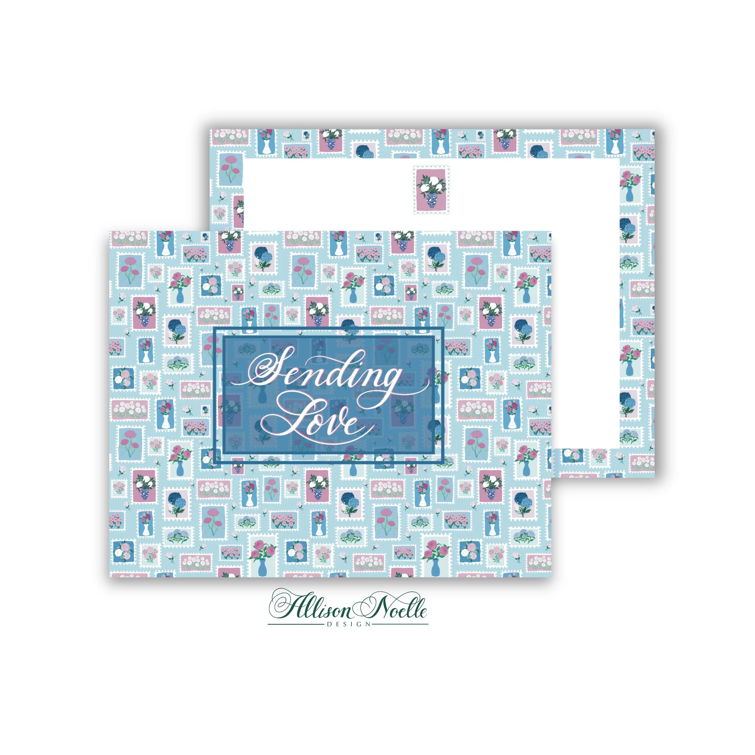 Sending Love Floral Stamps Notecards | Sky Blue