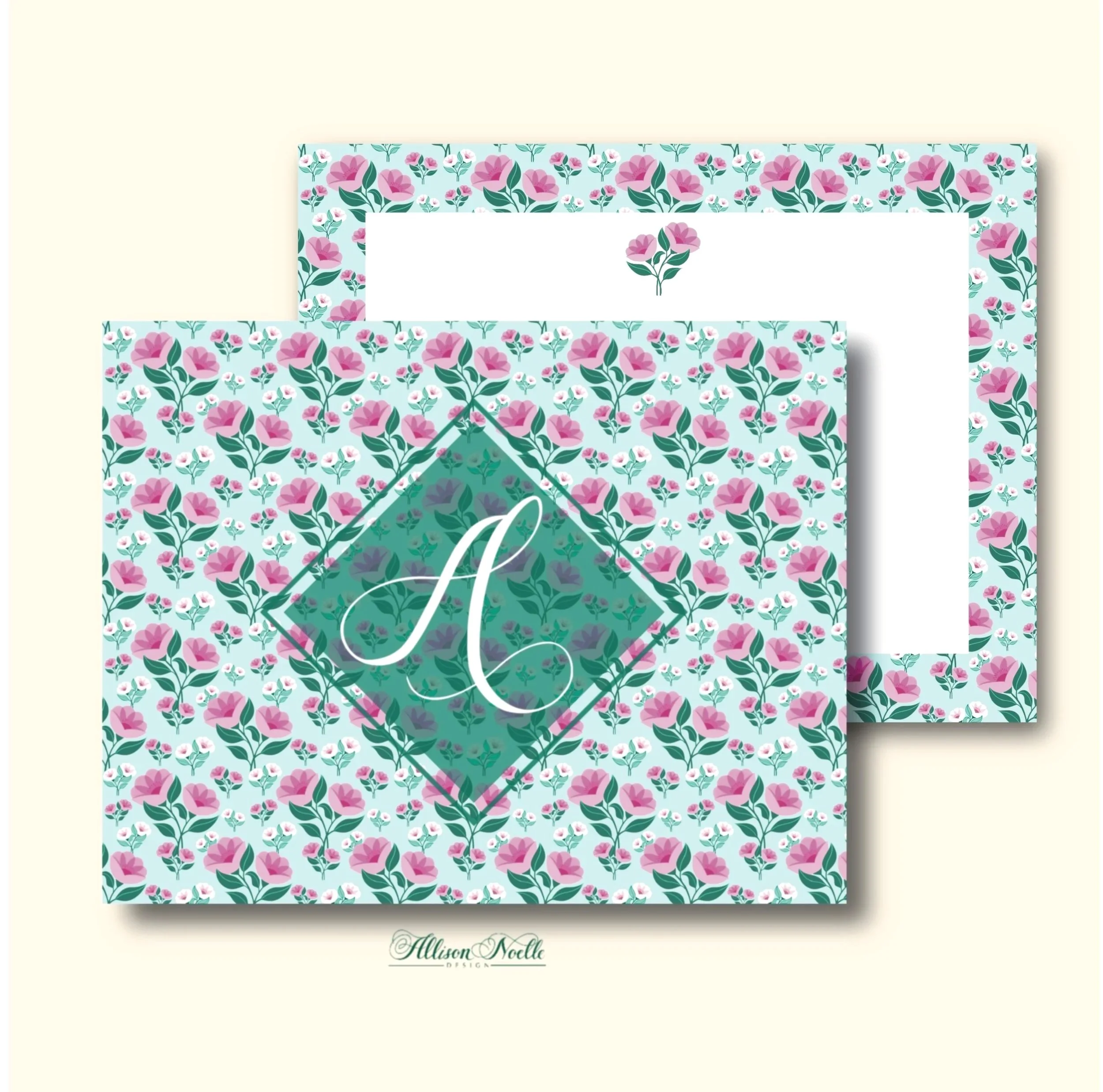 Calligraphy Initial Floral Notecards 