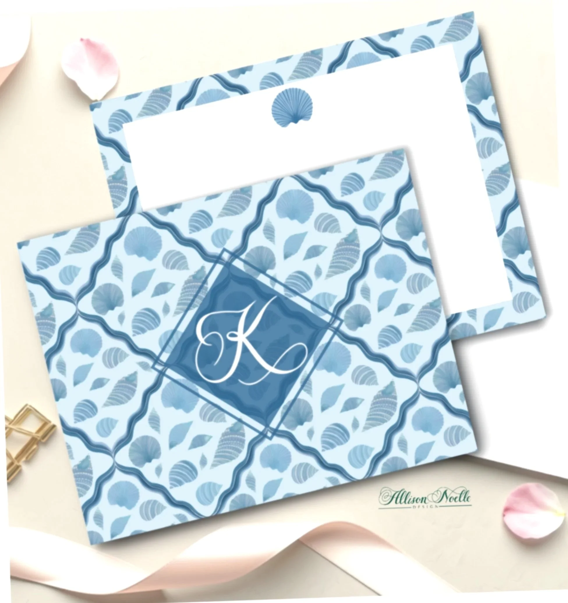 Calligraphy Initial Coastal Notecards