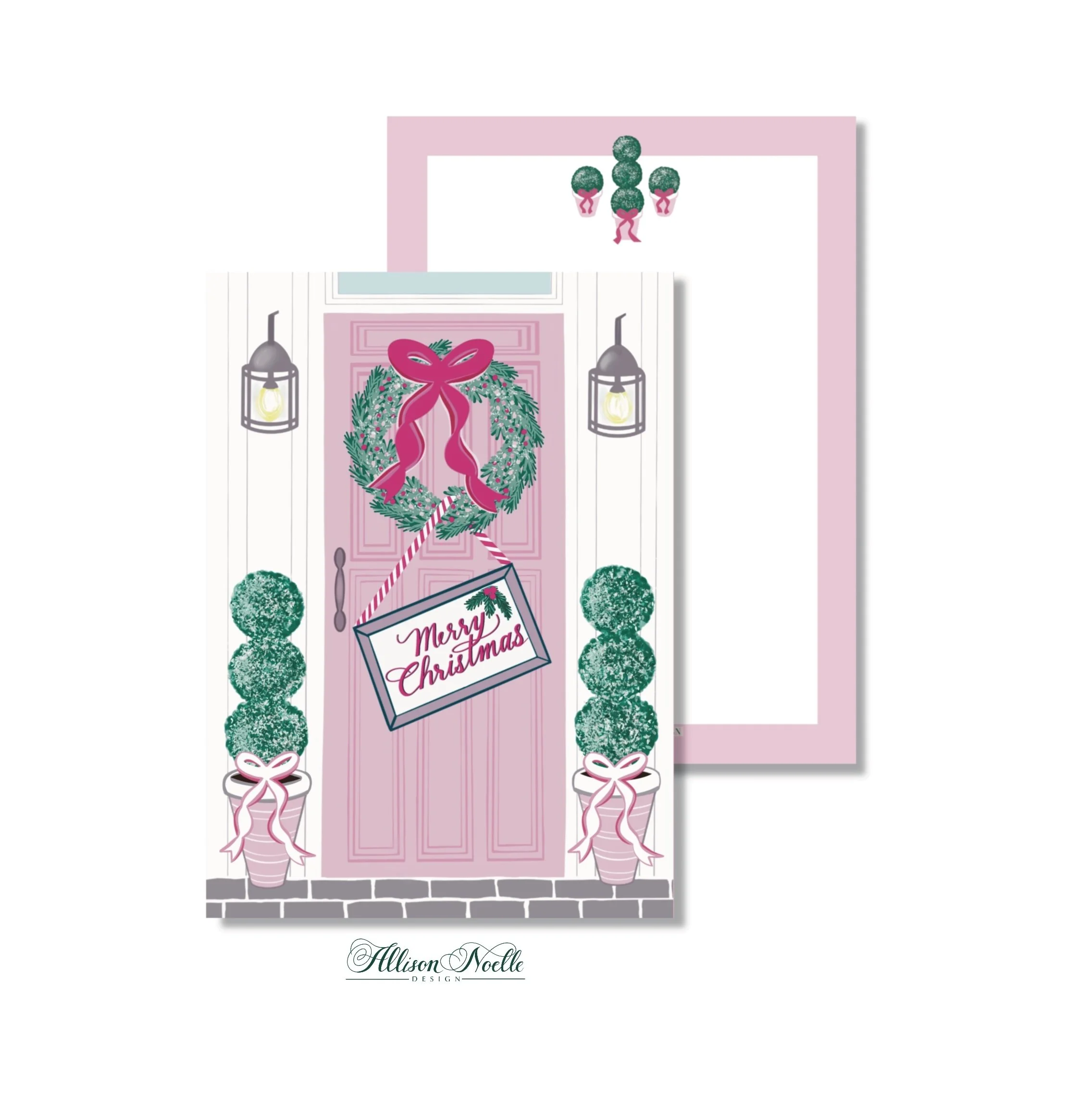 Pink Christmas Cards | Front Door Wreath