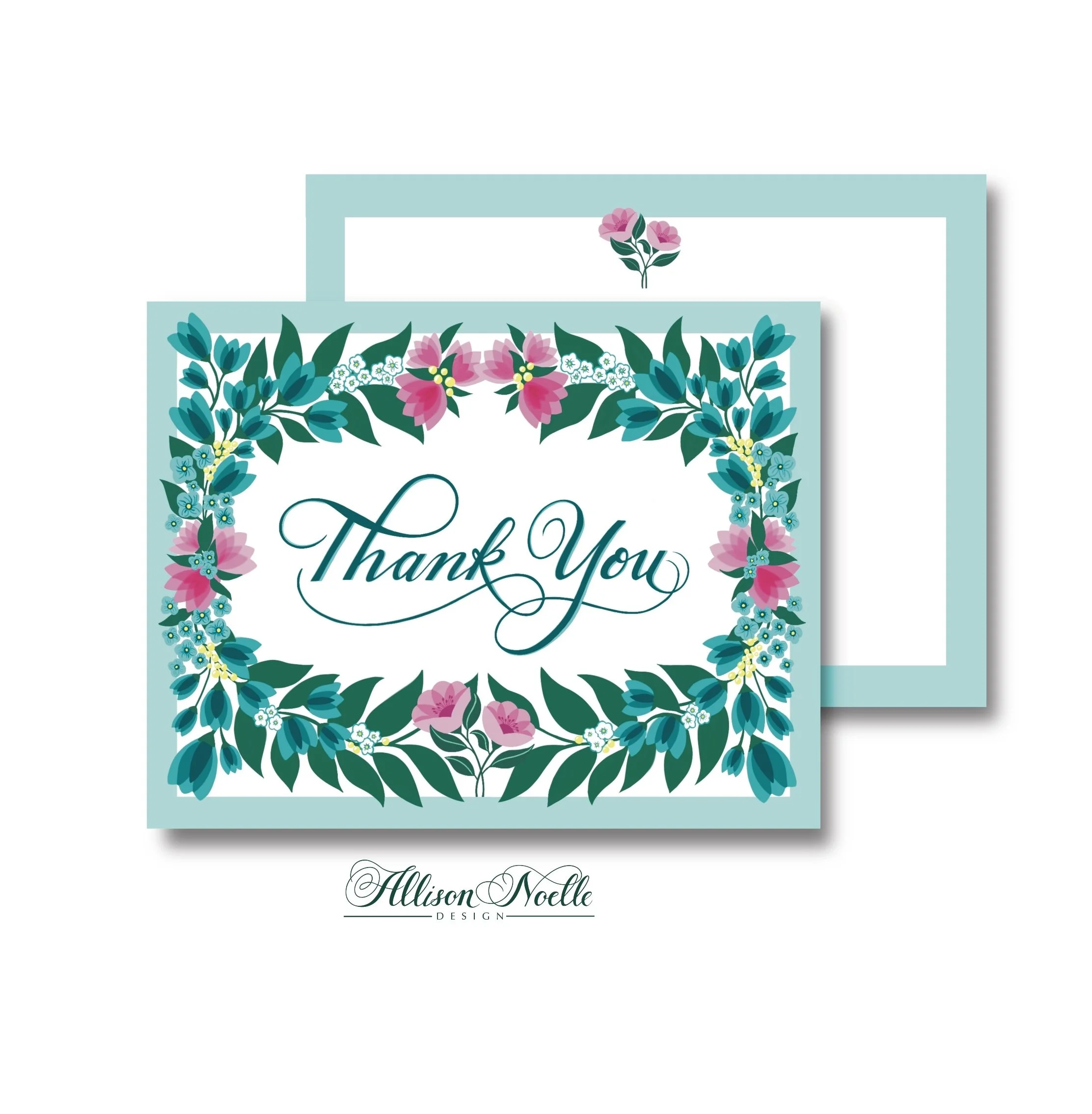 Thank You Modern Floral Notecards | Teal