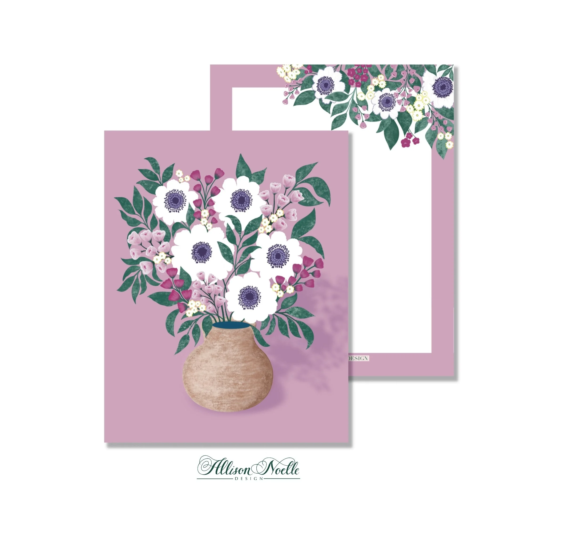 Floral Vase Notecards | Pink Background