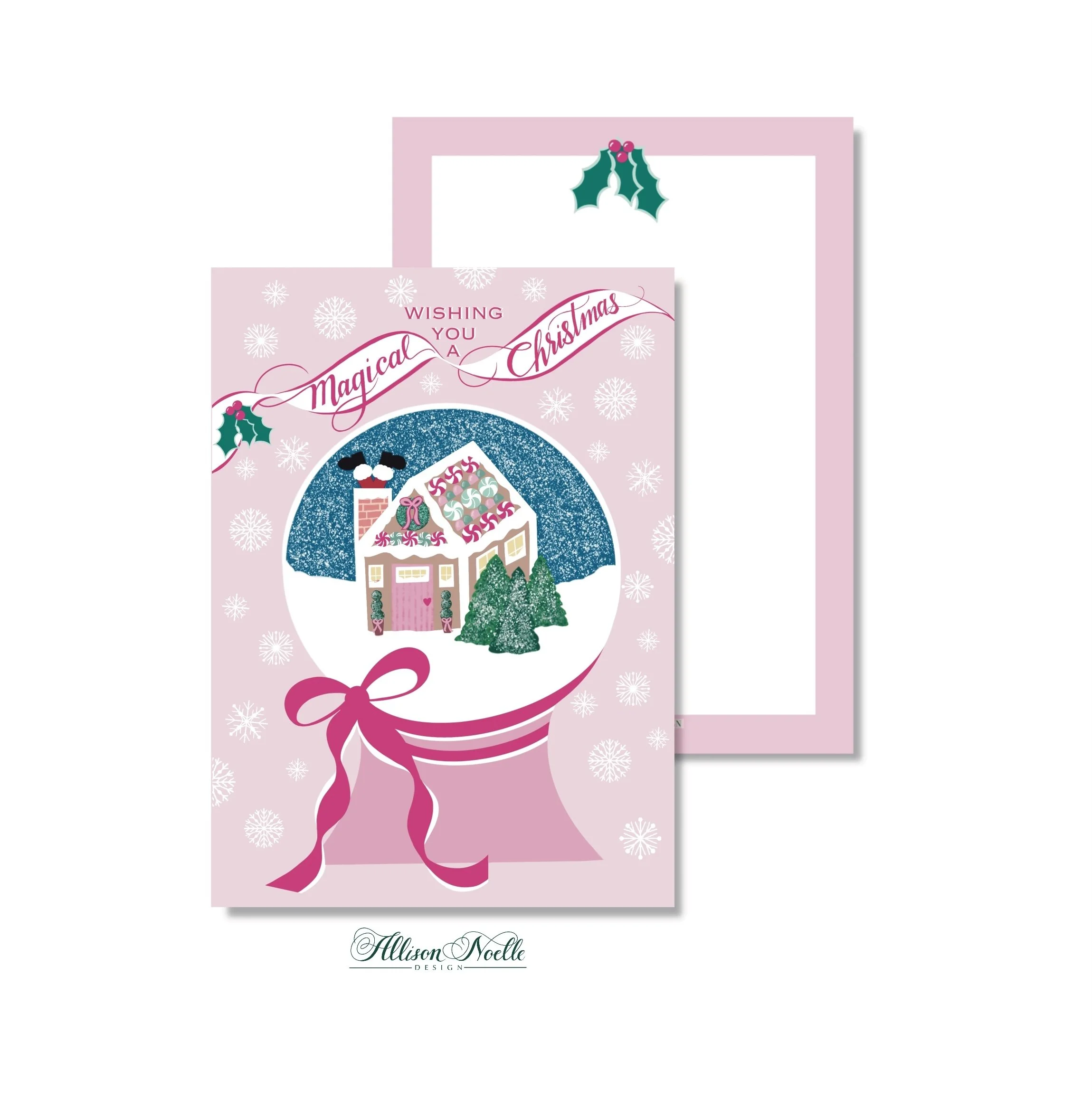 Pink Christmas Cards | Gingerbread Snow Globe
