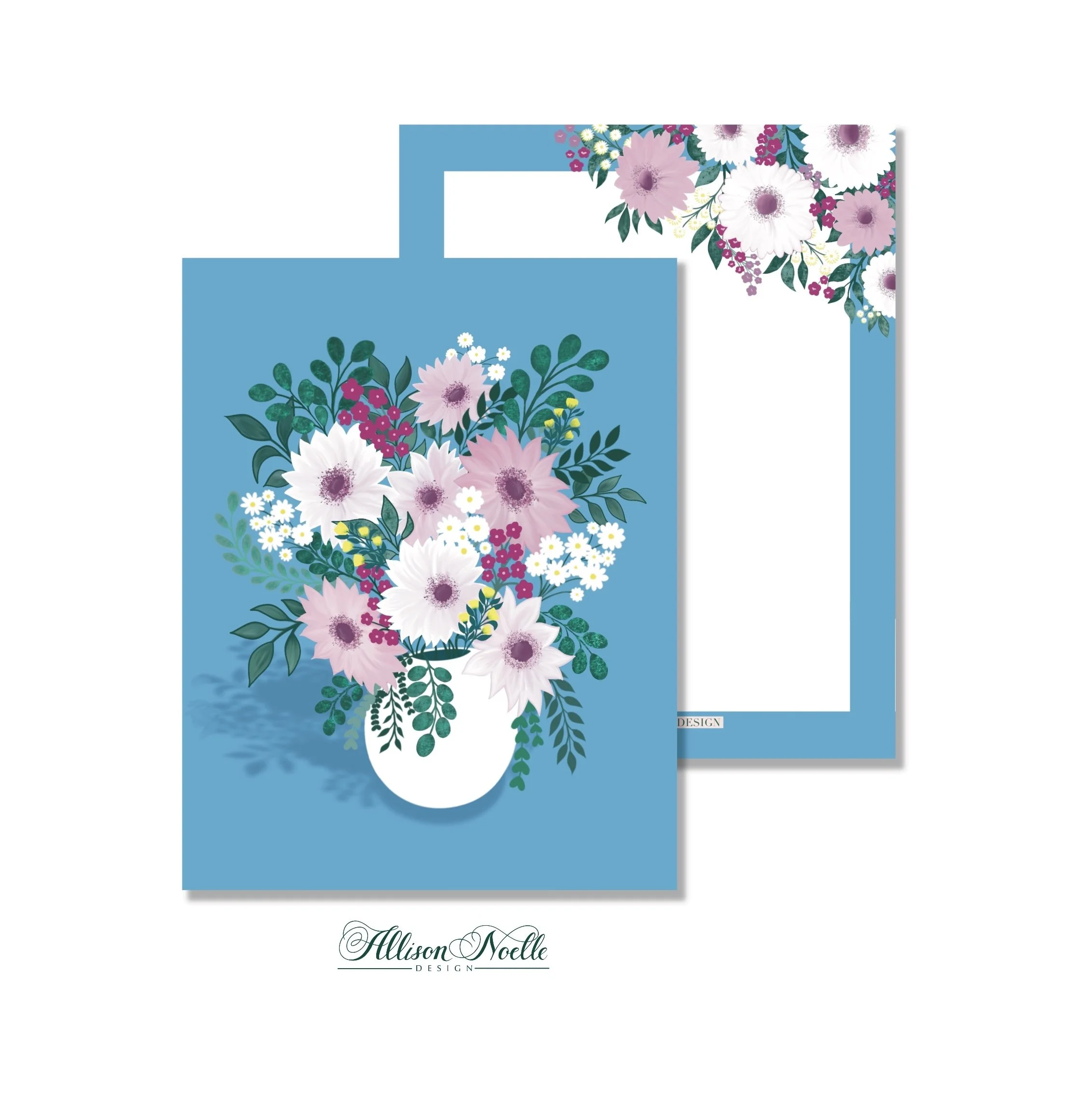 Floral Vase Notecards | Blue