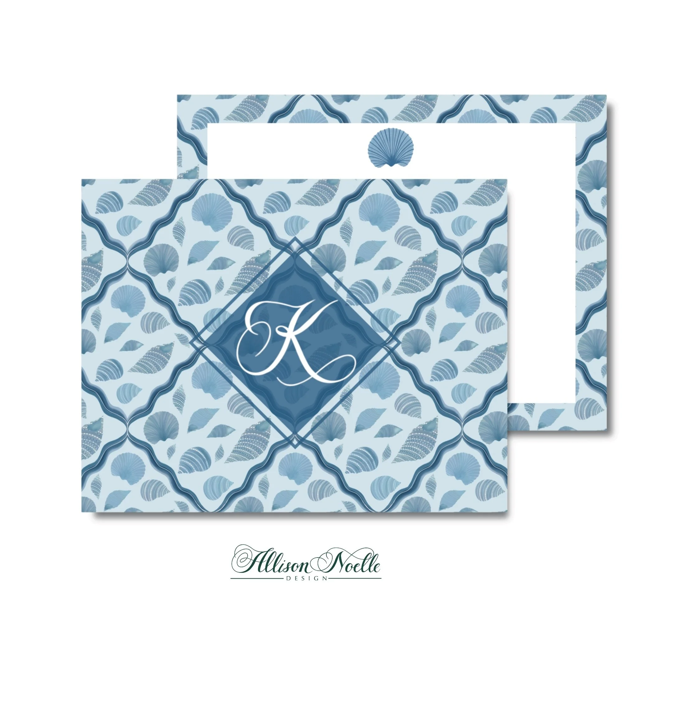 Monogram Calligraphy Coastal Notecards