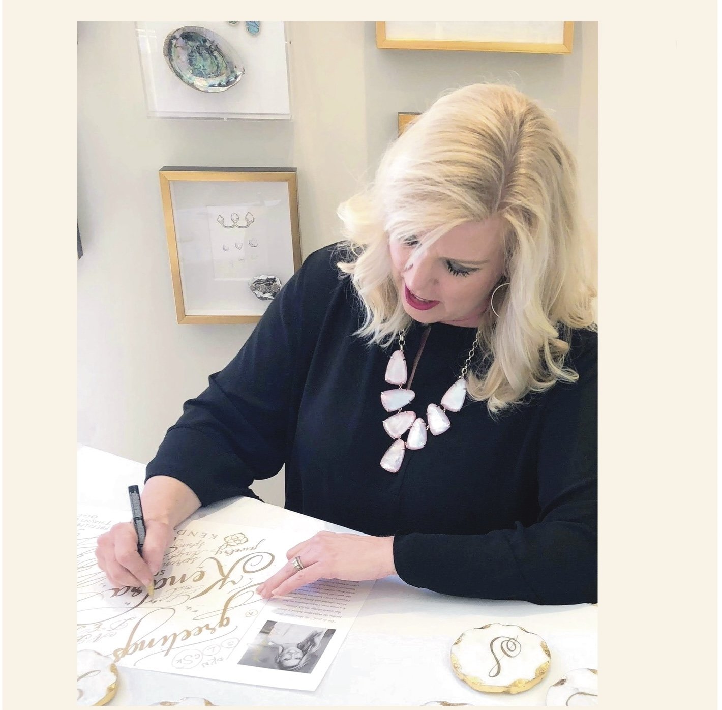 Live calligraphy by Allison Noelle Design at Kendra Scott store