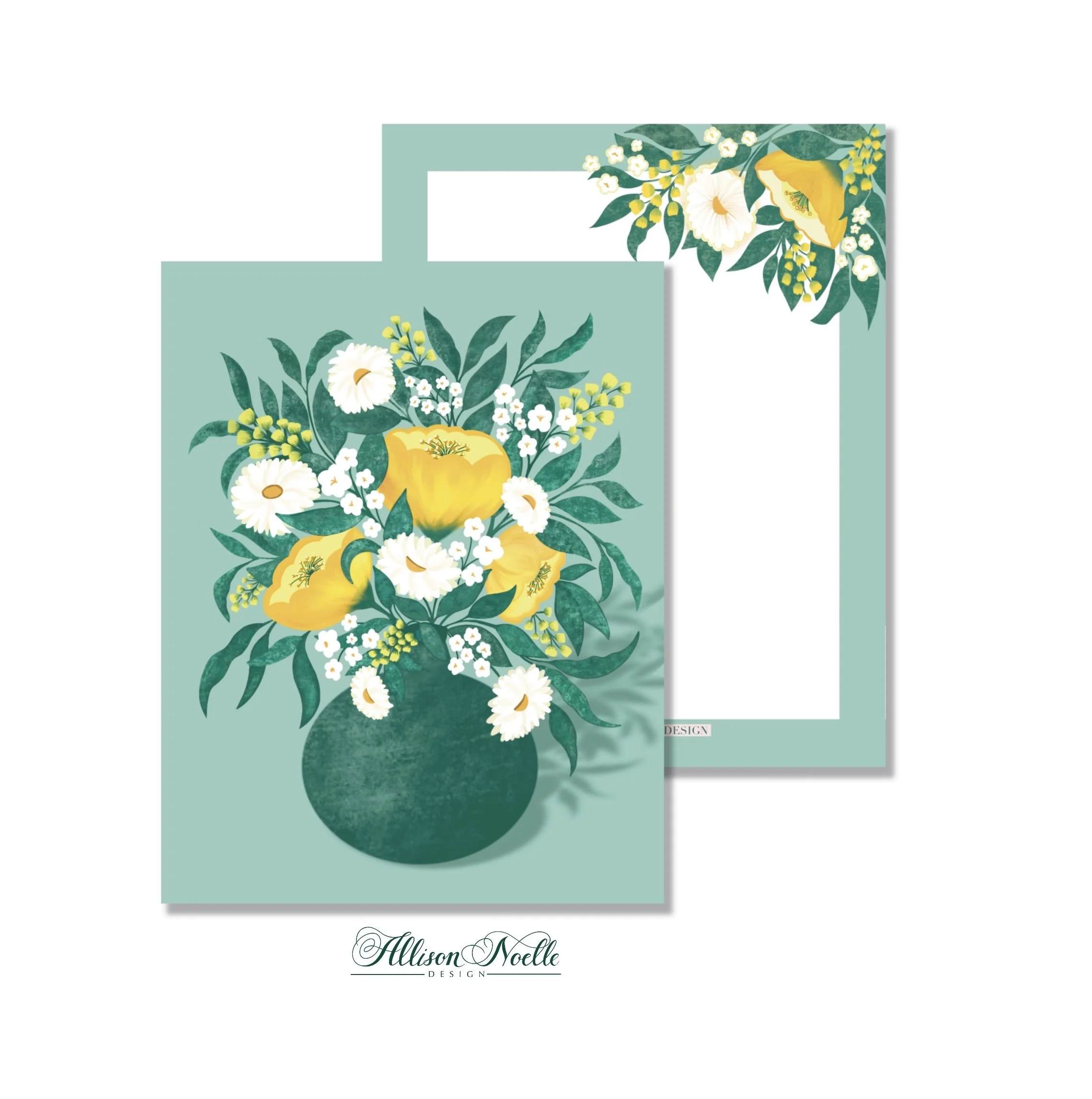 Floral Vase Notecards | Green