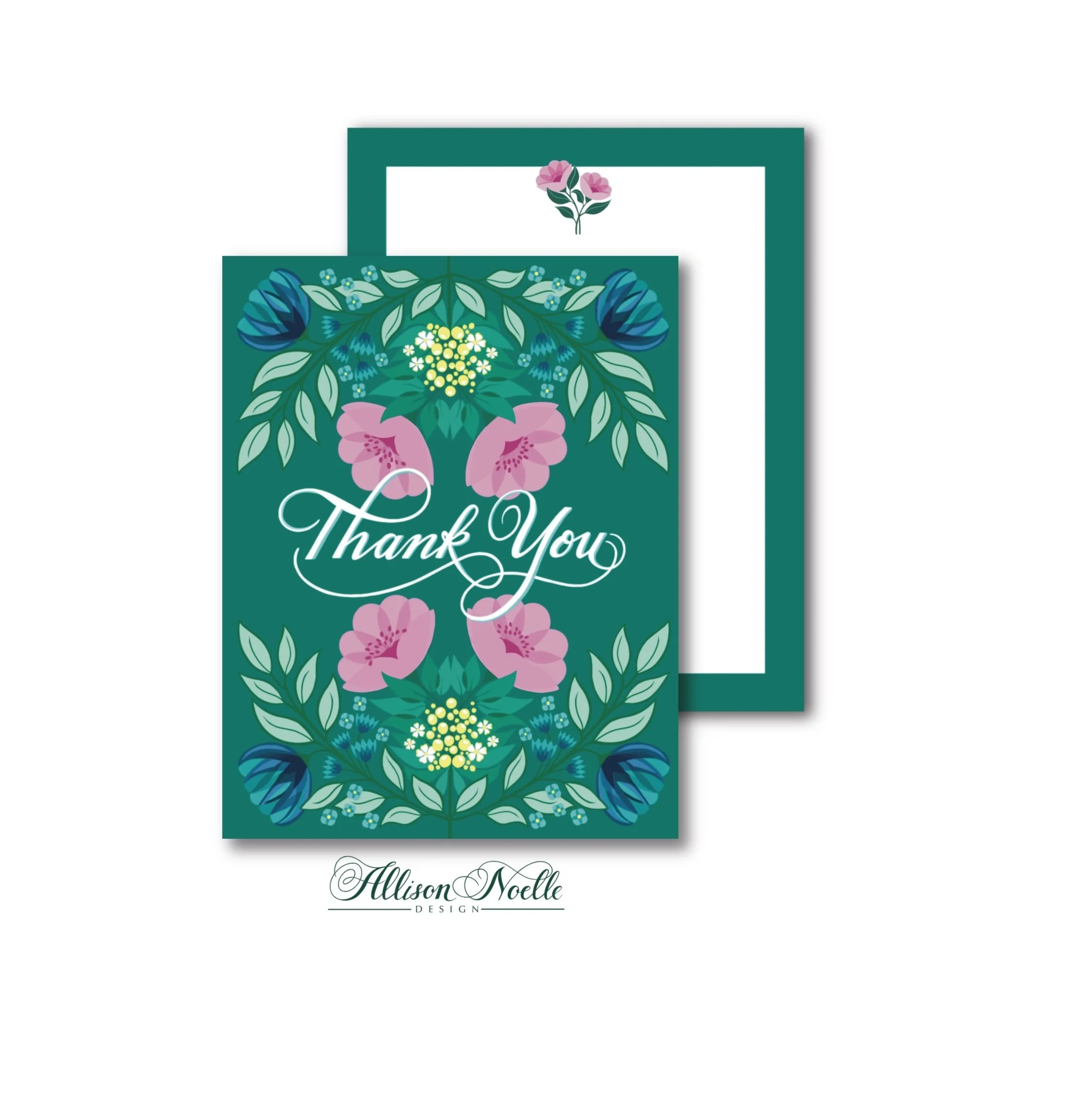 Thank You Modern Floral Notecards | Forest Green