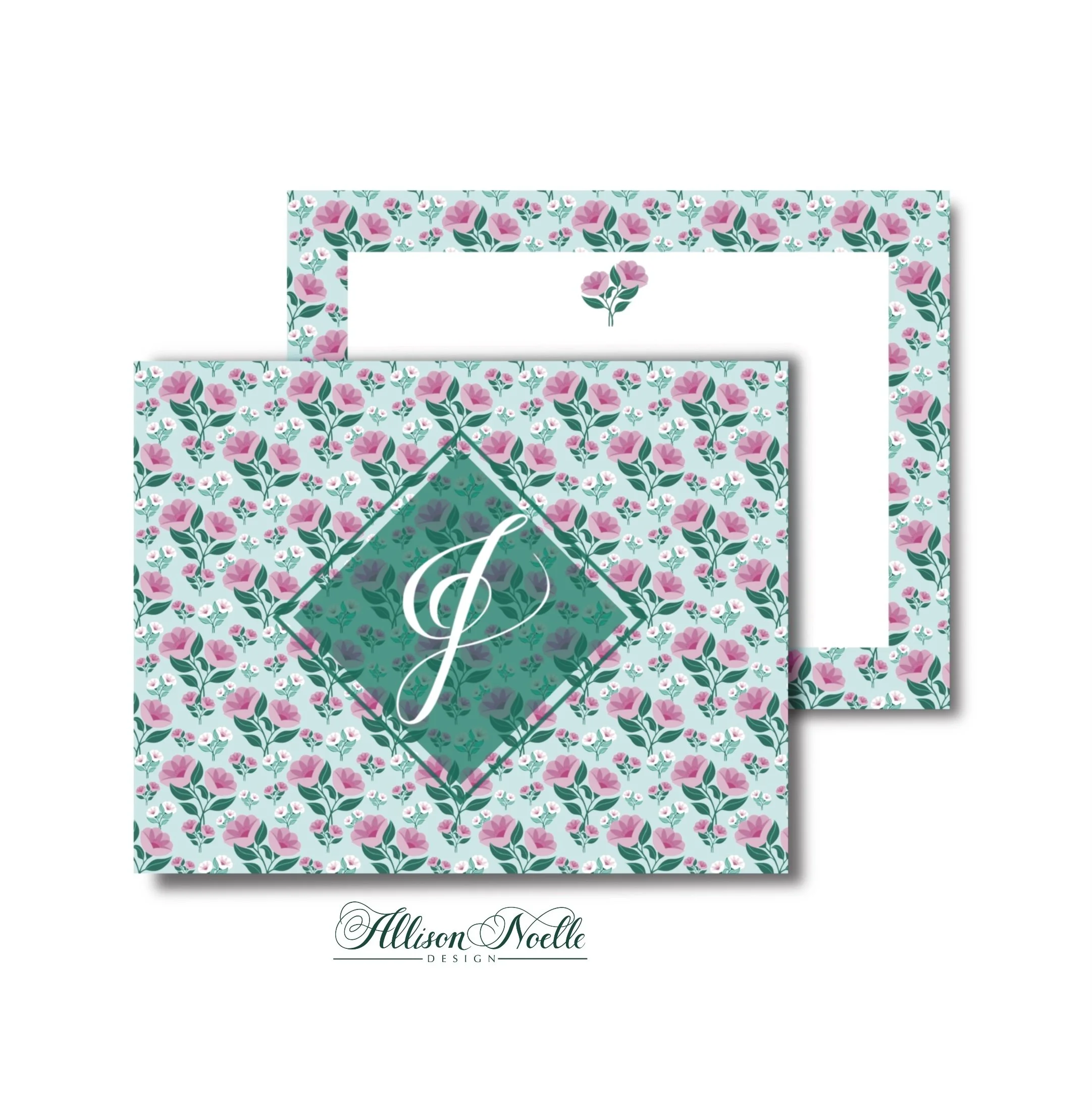 Monogram Calligraphy Floral Notecards