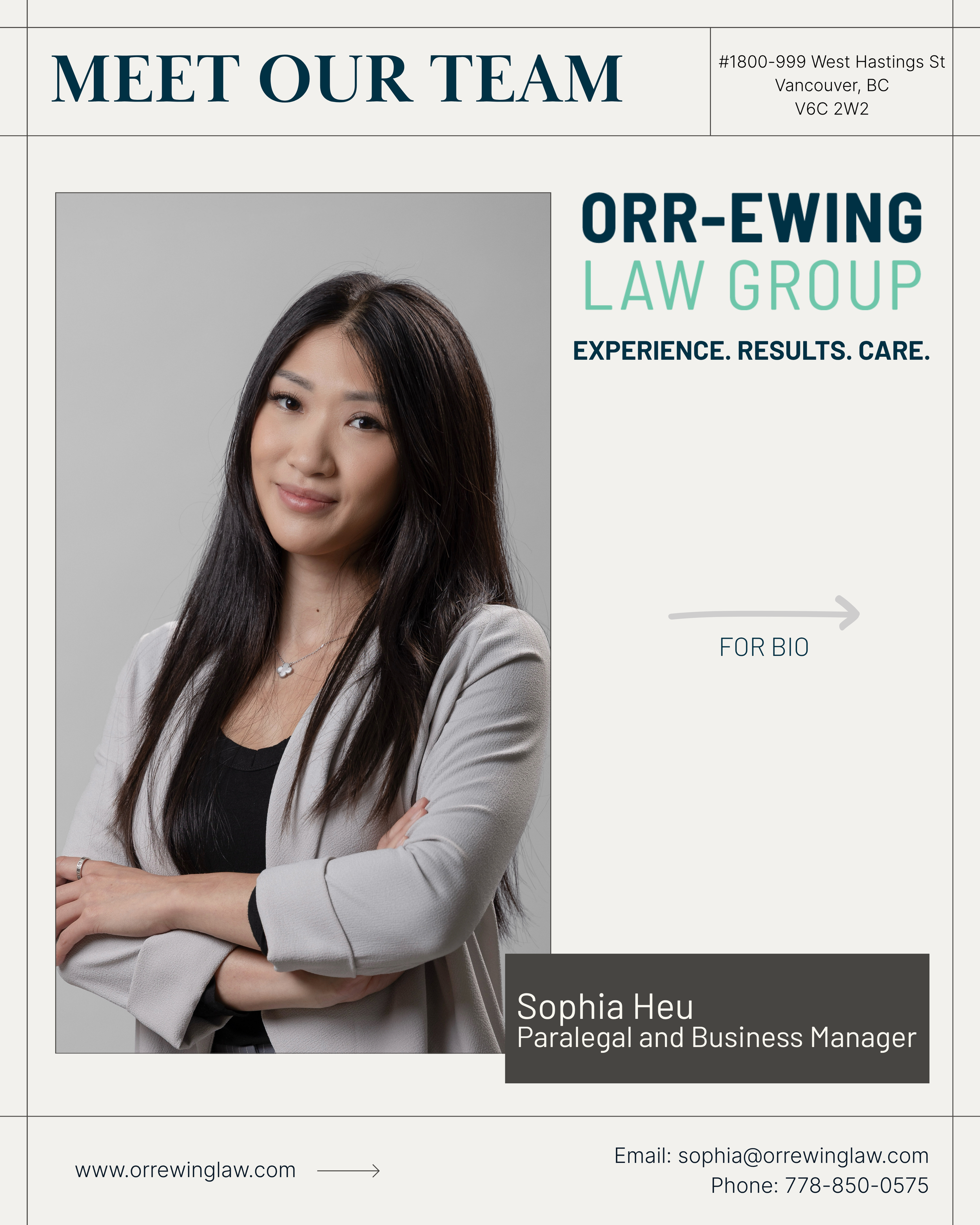 Meet the firm’s core support system - Sophia Heu, serving as both the paralegal and business manager!