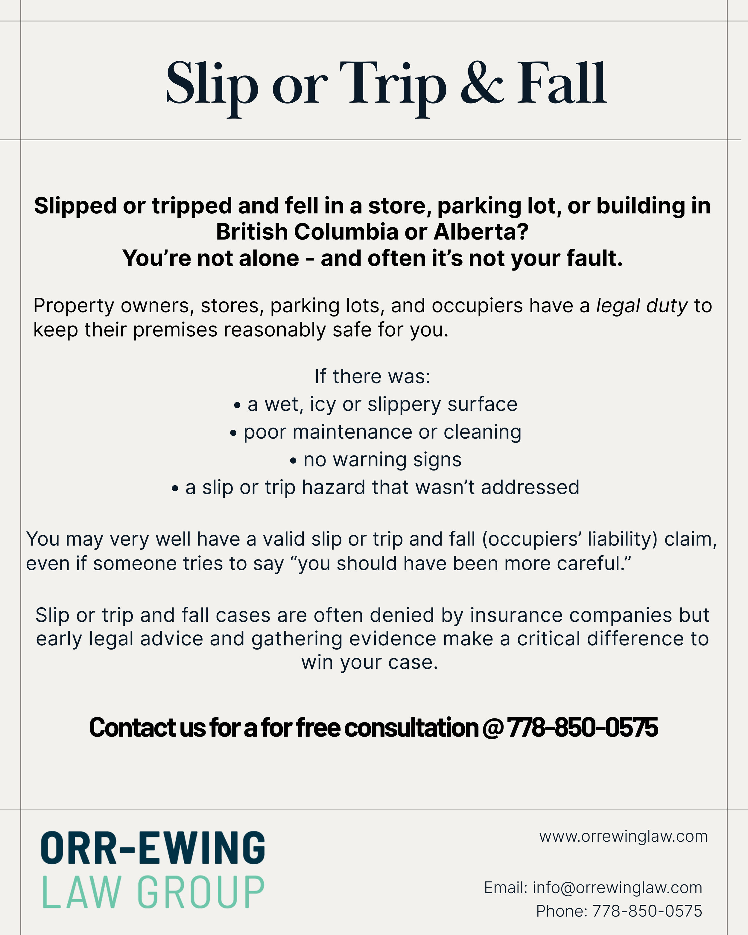 Slip or trip and fall injuries can have lasting consequences. Know your rights and seek legal advice early.
